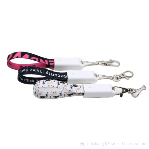 Hot Sale 3 in 1 Keychain Lanyard USB Data Cable Shenzhen Gift Logo Custom Nylon Braided Micro USB C Charging Cable